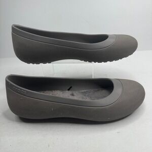 Crocs Alice Work Gray Faux Fur Lined Ballet Flats Shoes Womens Size 9 Slip On